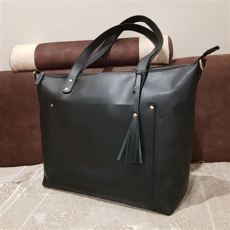 Black Large Leather Tote Bag 